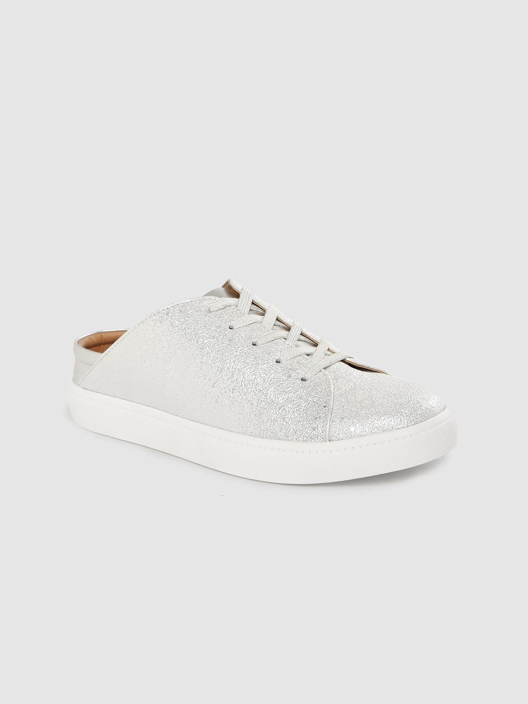 

DressBerry Women Silver-Toned Textured Mule Sneakers