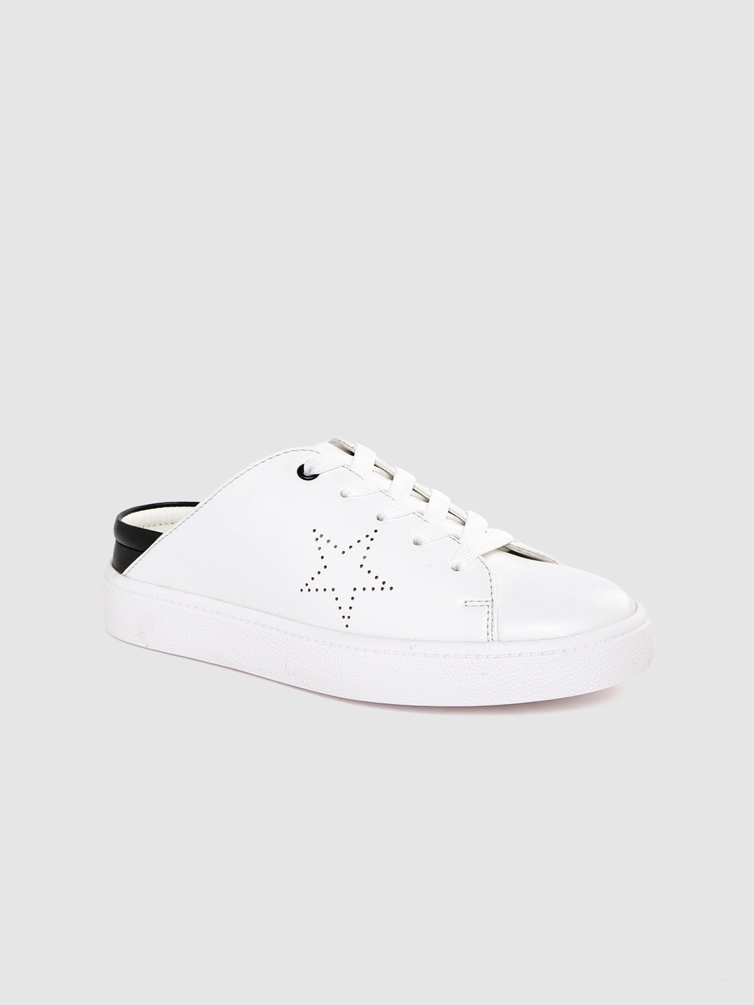 

DressBerry Women White Mule Sneakers with Star Laser Cut Detail