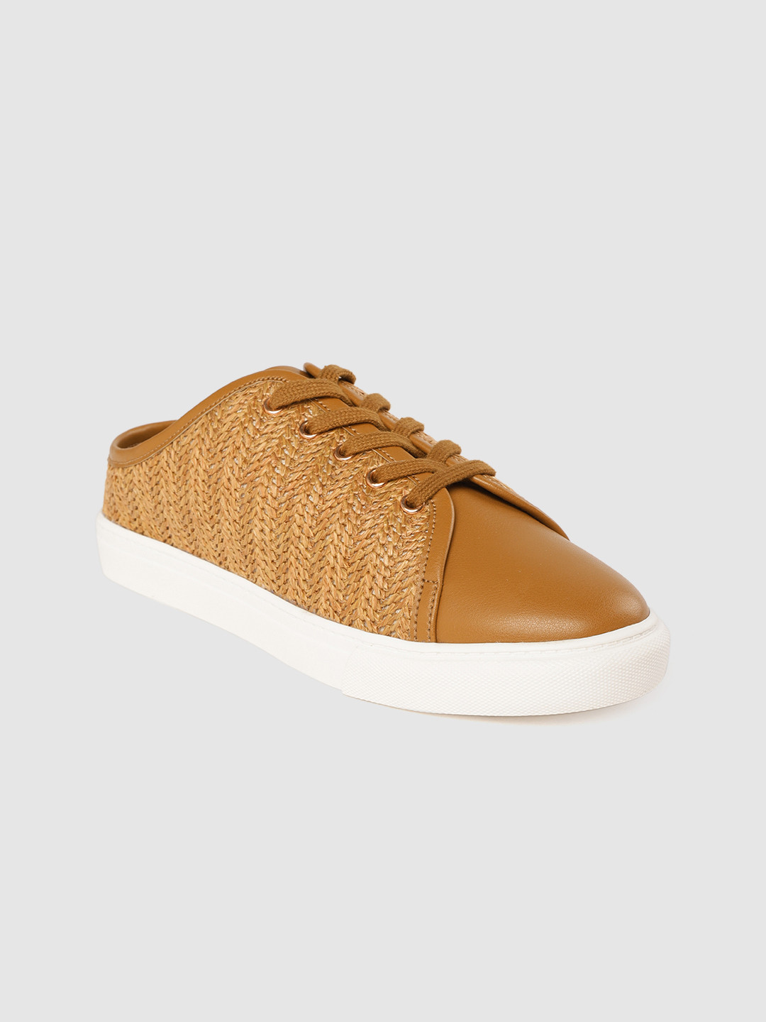 

Mast & Harbour Women Tan Brown Basketweave Mule Sneakers