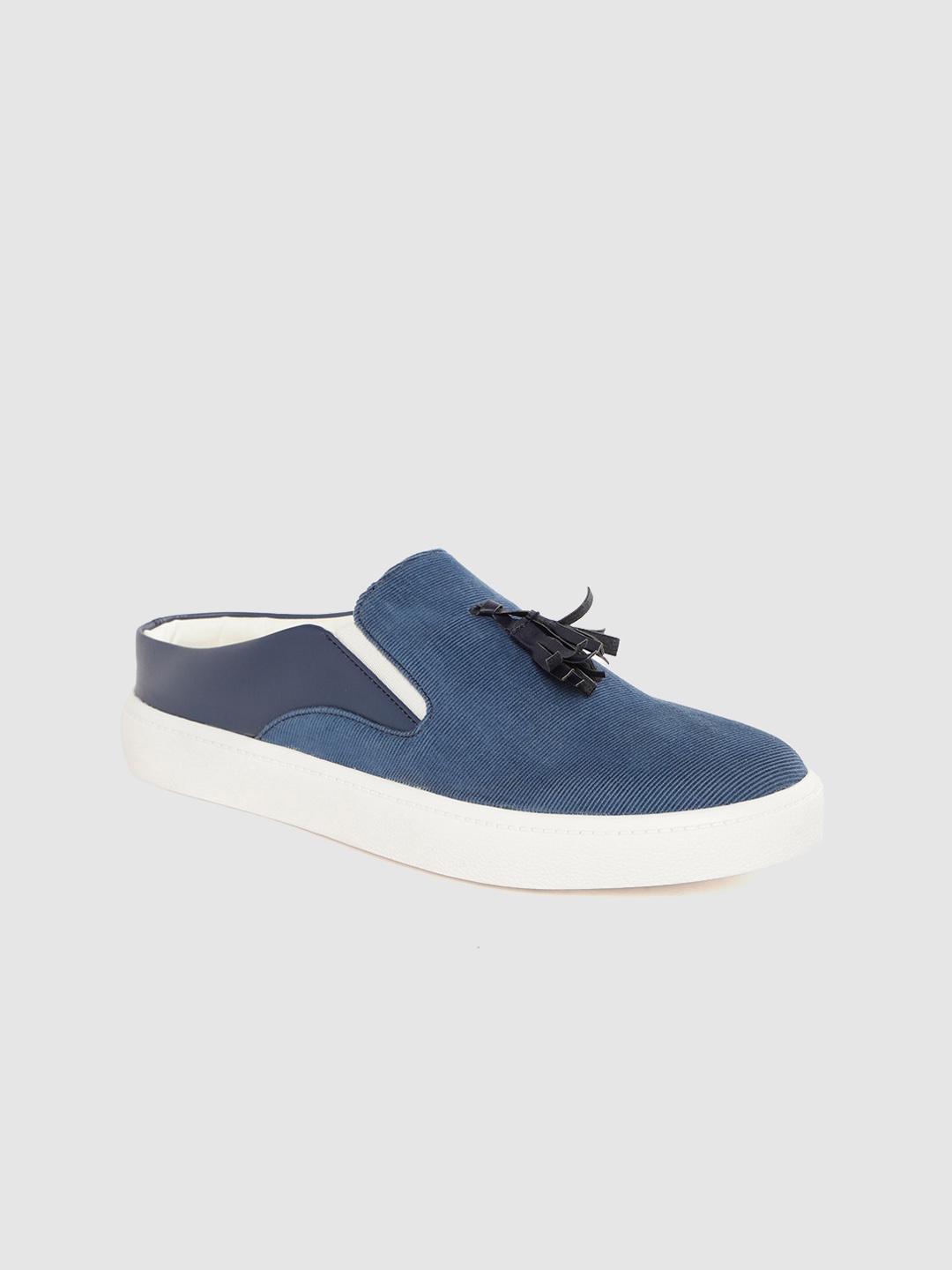 

Mast & Harbour Women Teal Blue Solid Corduroy Mule Sneakers with Tasselled Detail