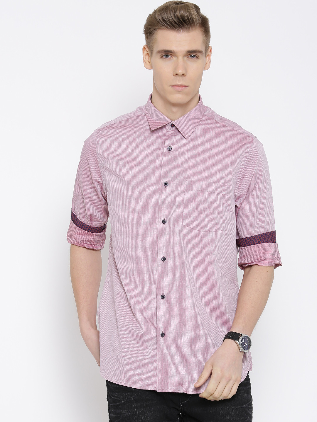 

Blackberrys Pink Patterned Slim Fit Casual Shirt