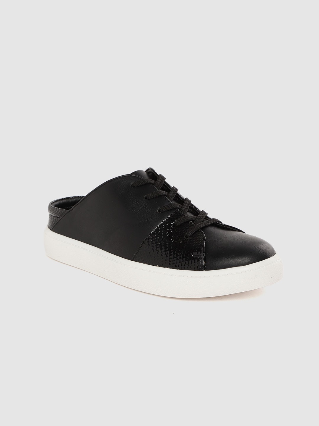 

DressBerry Women Black Slip-On Sneakers with Lace-up Detail