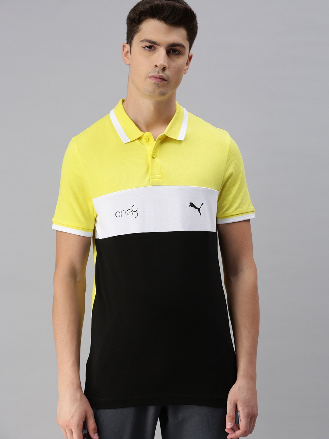 

one8 x PUMA Men Black Colourblocked Polo Collar T-shirt