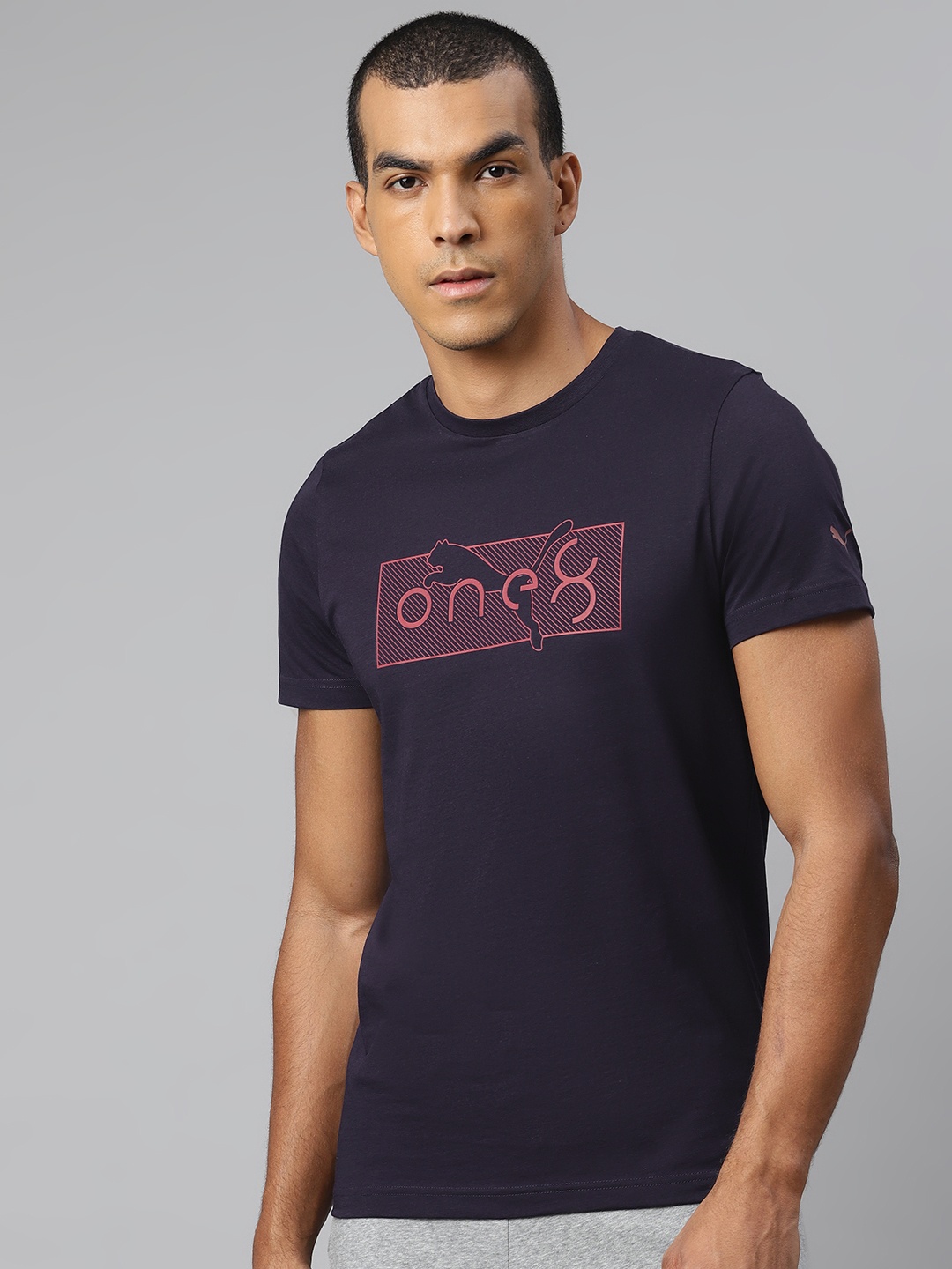 

one8 x PUMA Men Navy Blue Pure Cotton VK Graphic II Brand Logo Print Round Neck Pure Cotton T-shirt