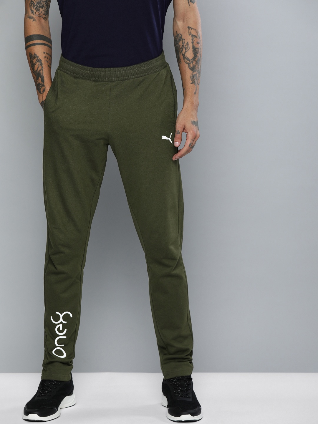

one8 x PUMA Men Olive Green Slim Fit Solid VK Track Pants with Logo Print
