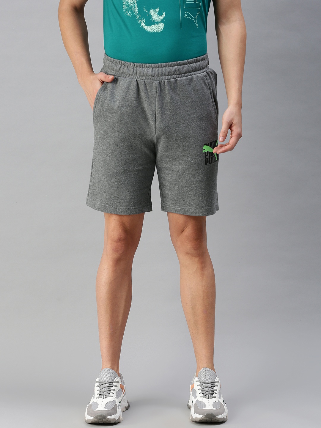 

Puma Men Grey Mid-Rise Graphics 6 Sports Shorts