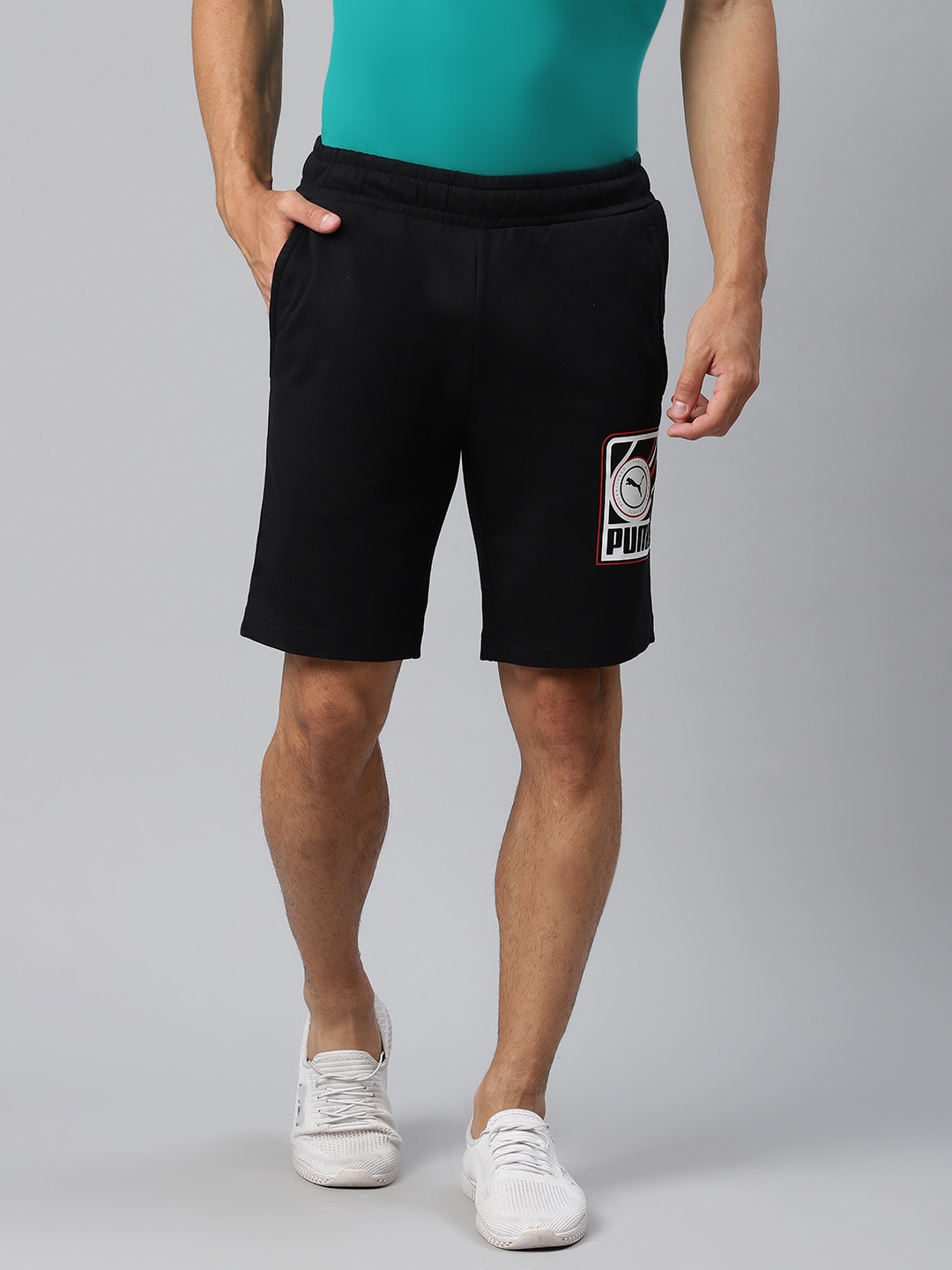 

Puma Men Black Graphic Regular Fit Sports Shorts