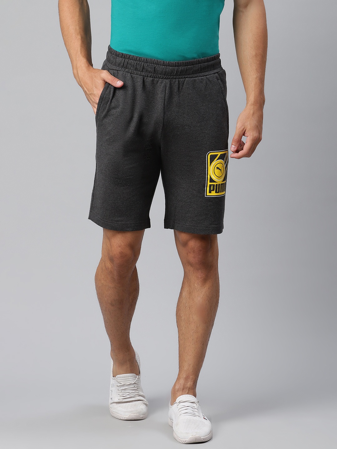 

Puma Men Grey Graphic Regular Fit Sports Shorts