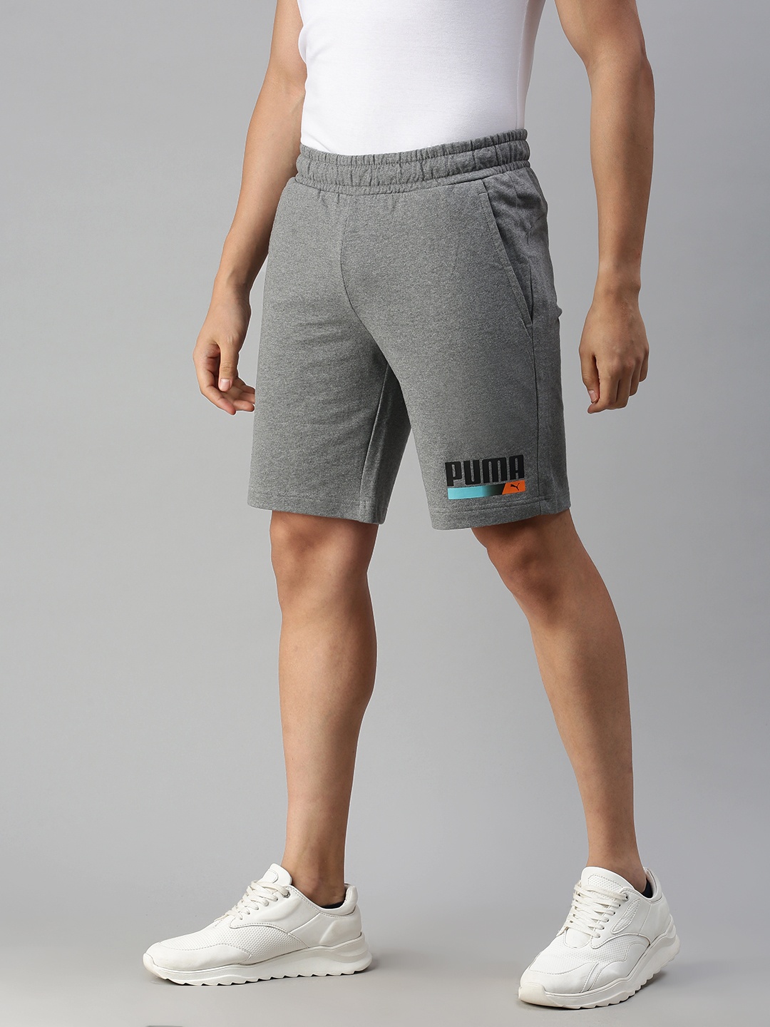 

Puma Men Grey Slim Fit graphic shorts 8 Medium Mid-Rise Sports Shorts