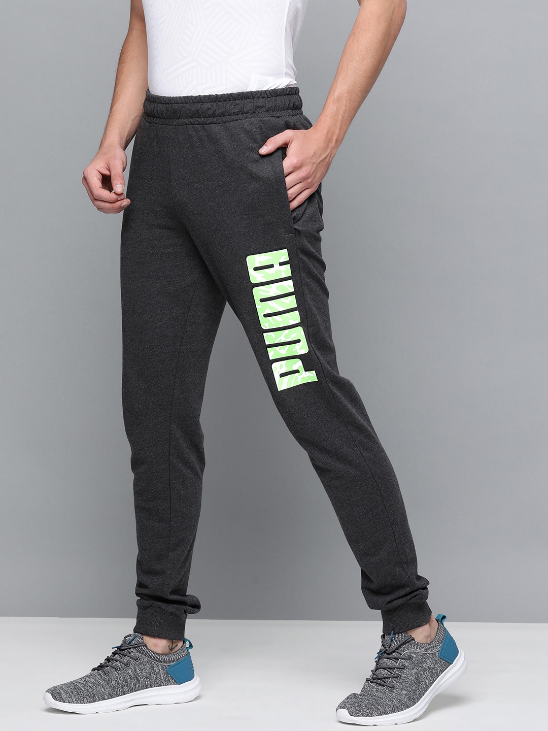 

Puma Men Grey Graphic Brand Logo Printed Slim Fit Joggers