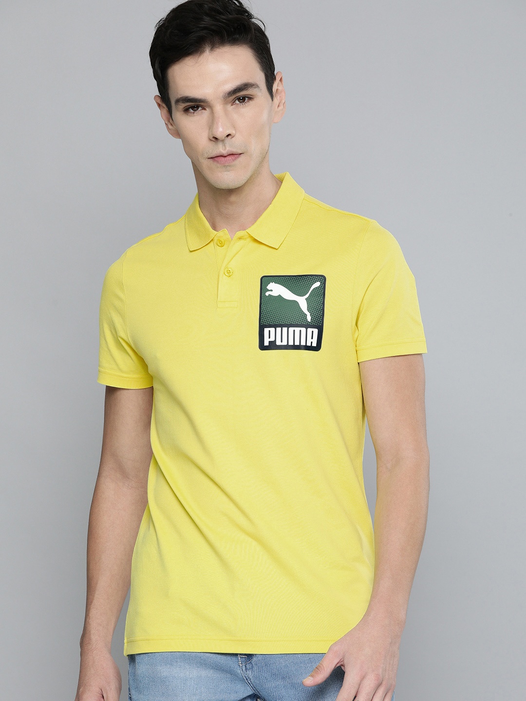 

Puma Men Yellow & White Printed Polo Collar T-shirt