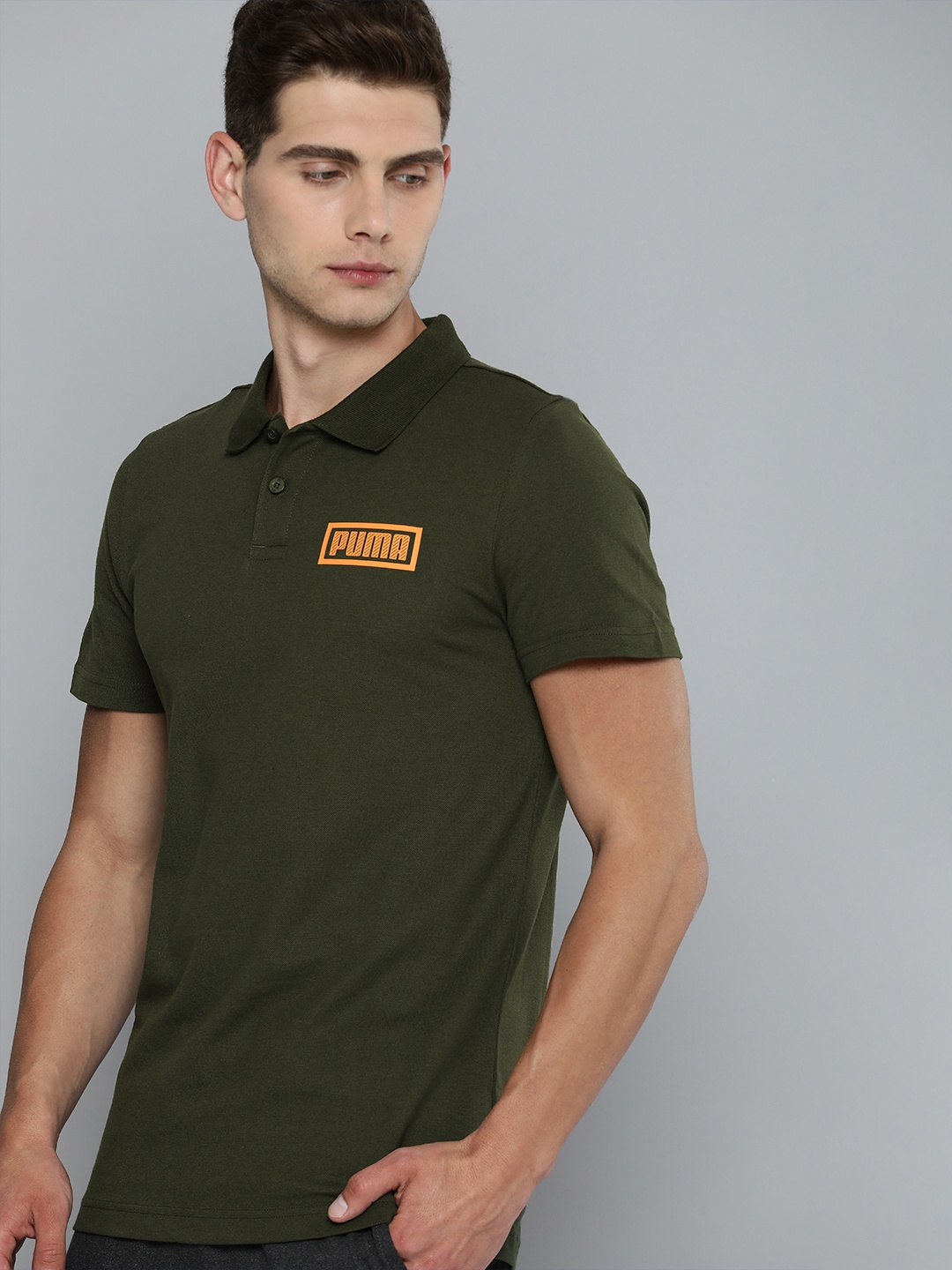 

Puma Men Green & Orange Printed Polo Collar T-shirt