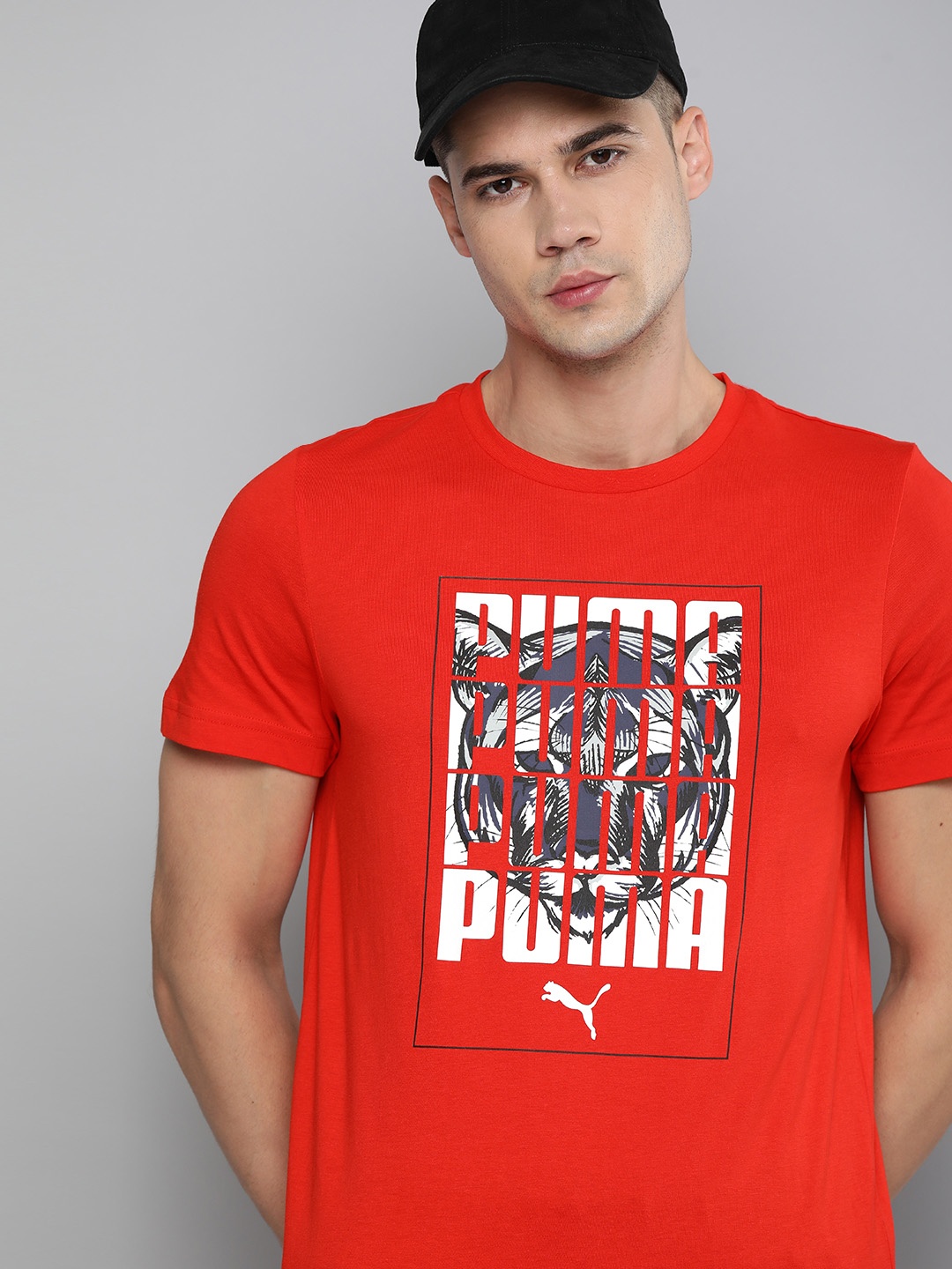 

Puma Men Red White Printed Pure Cotton Slim Fit T-shirt