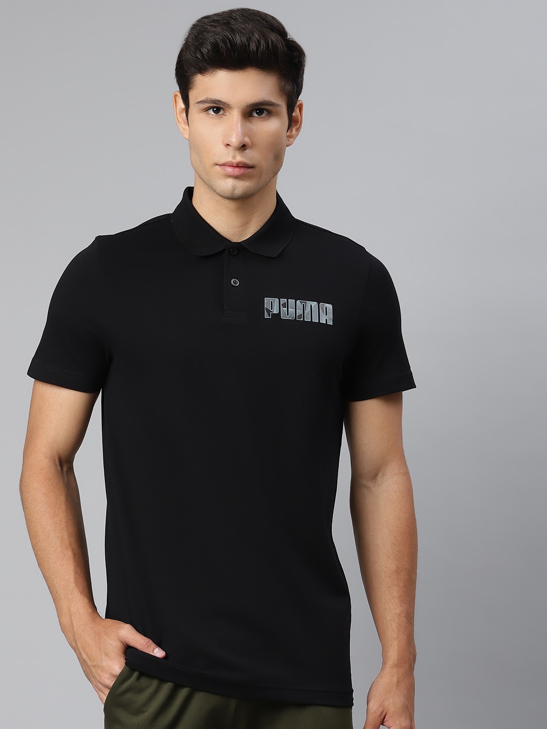 

Puma Men Black Graphic II Solid Polo T-Shirt
