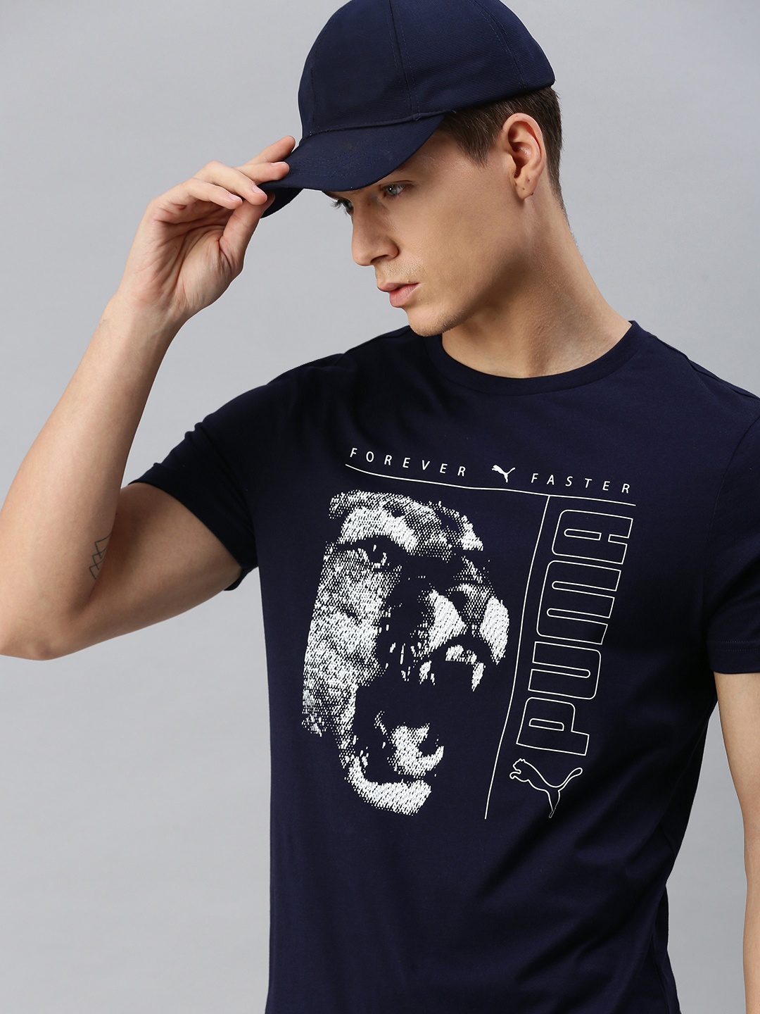 

Puma Men Navy Blue White Printed Pure Cotton T-shirt