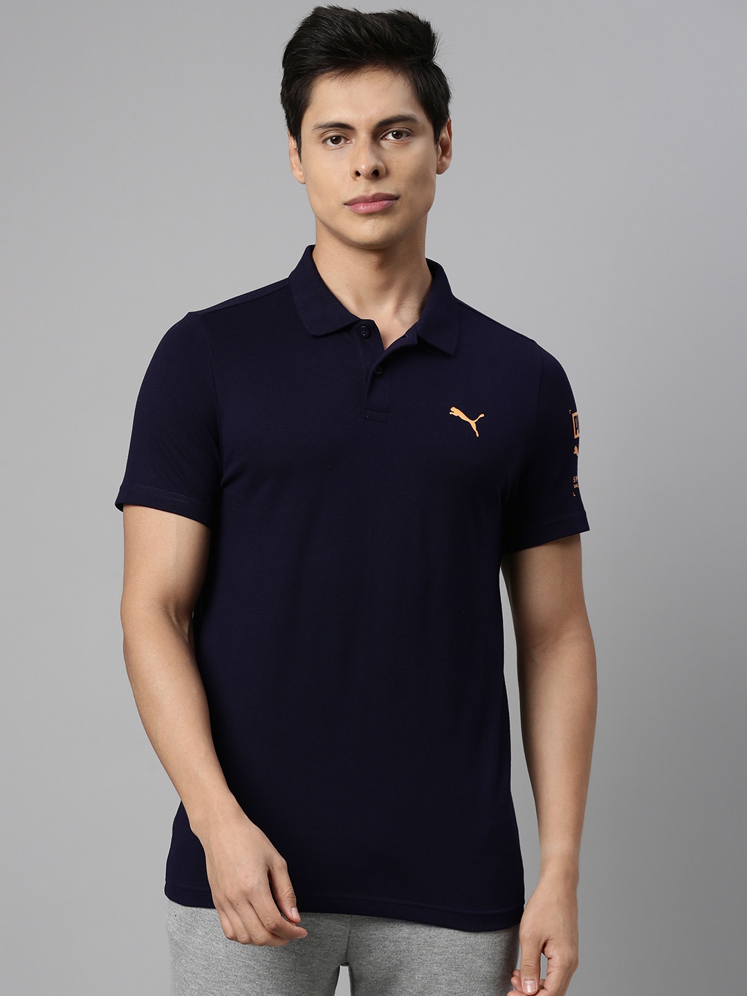 

Puma Men Navy Blue Slim Fit Solid III Polo Collar Pure Cotton T-shirt