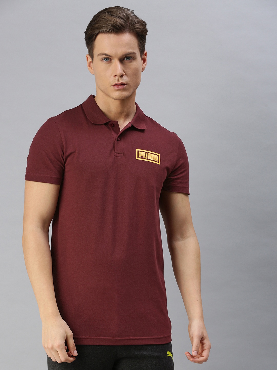 

Puma Men Maroon Polo Collar Graphic Pique III Slim Fit T-shirt