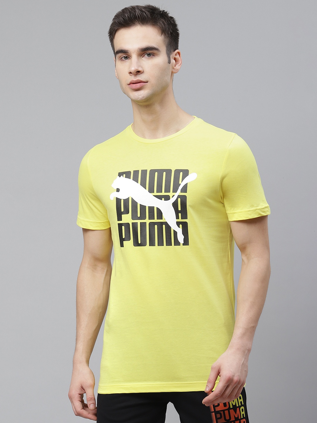 

Puma Men Yellow Graphic 17 Brand Logo Printed Round Neck Pure Cotton T-shirt