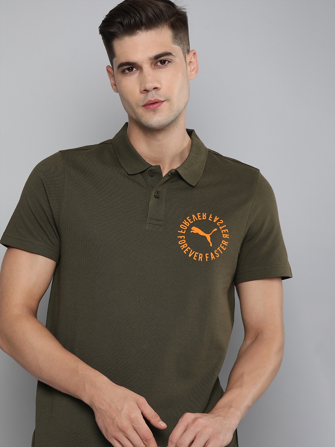 

Puma Men Green Graphic Pique II Polo Collar T-shirt