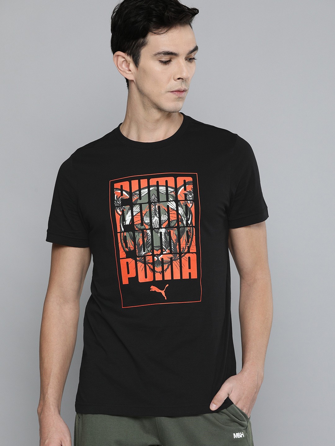 

Puma Men Black Orange Graphic 5 Pure Cotton T-shirt