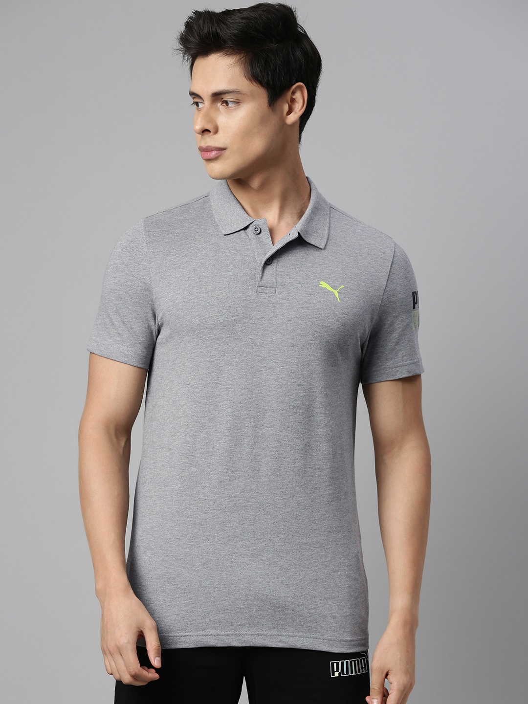 

Puma Men Grey Solid 20 Polo Collar Pure Cotton T-shirt