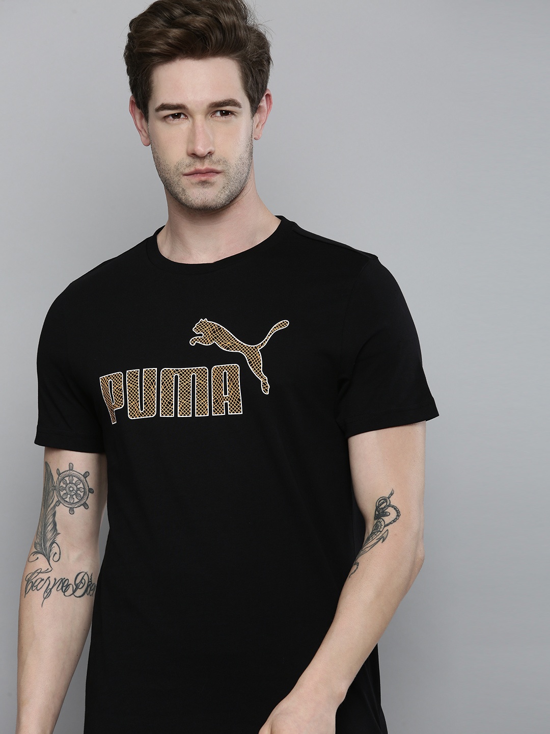 

Puma Men Brand Logo Printed graphic Tee 28 Pure Cotton Slim Fit T-shirt, Black