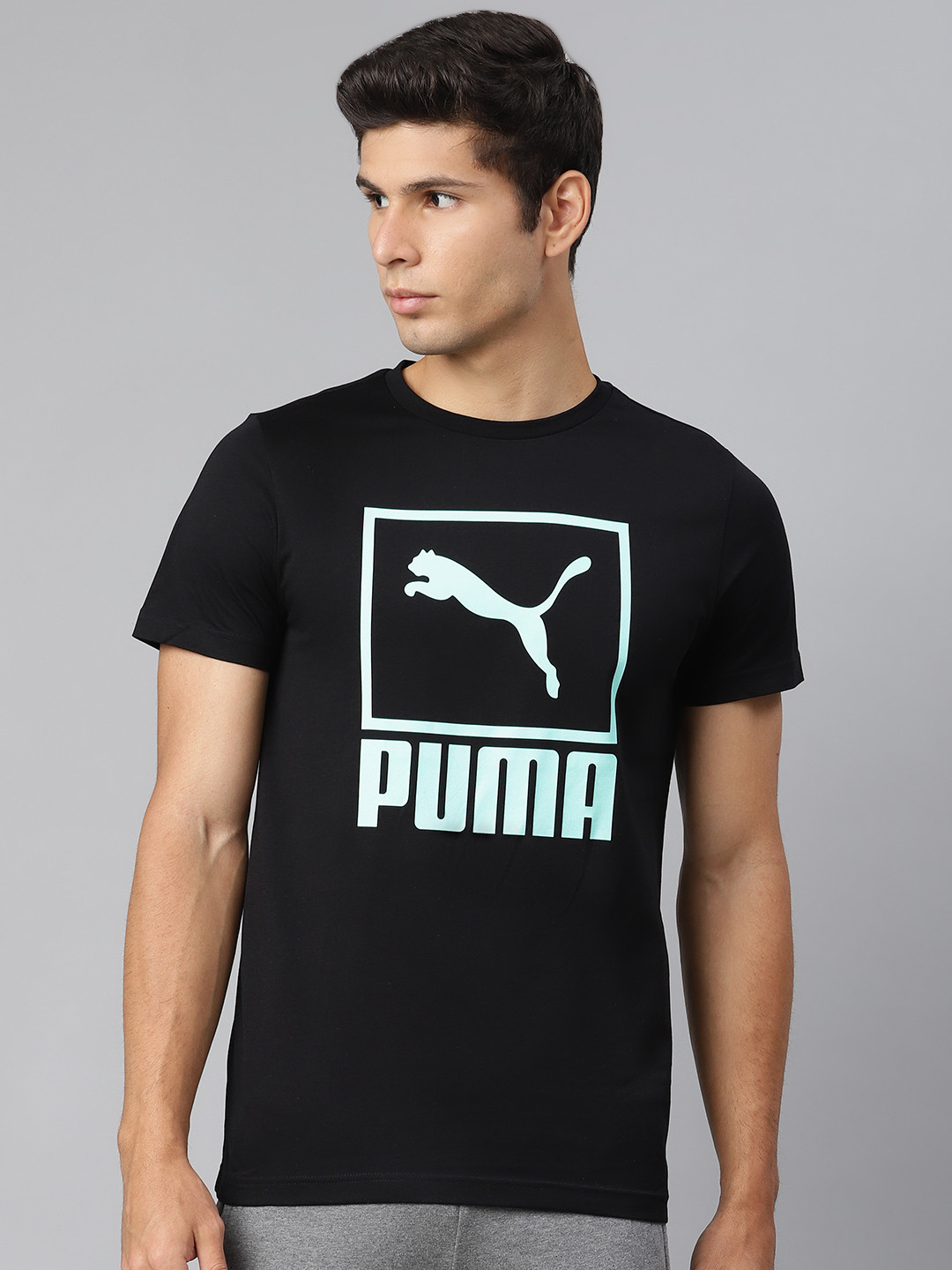 

Puma Men Black Brand Logo Printed Pure Cotton T-shirt