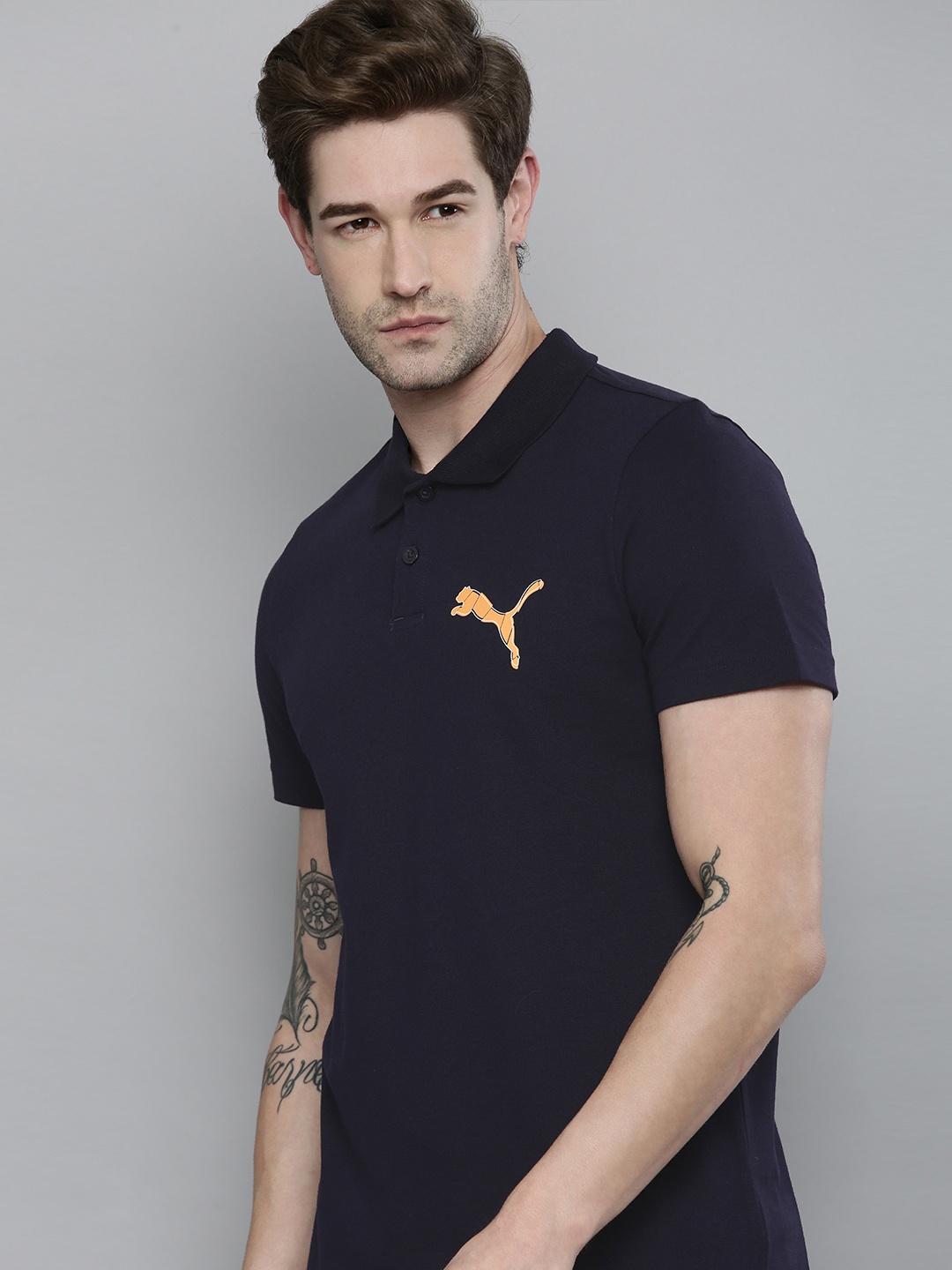 

Puma Men Navy Blue Graphic 19 Polo Collar Slim Fit T-shirt