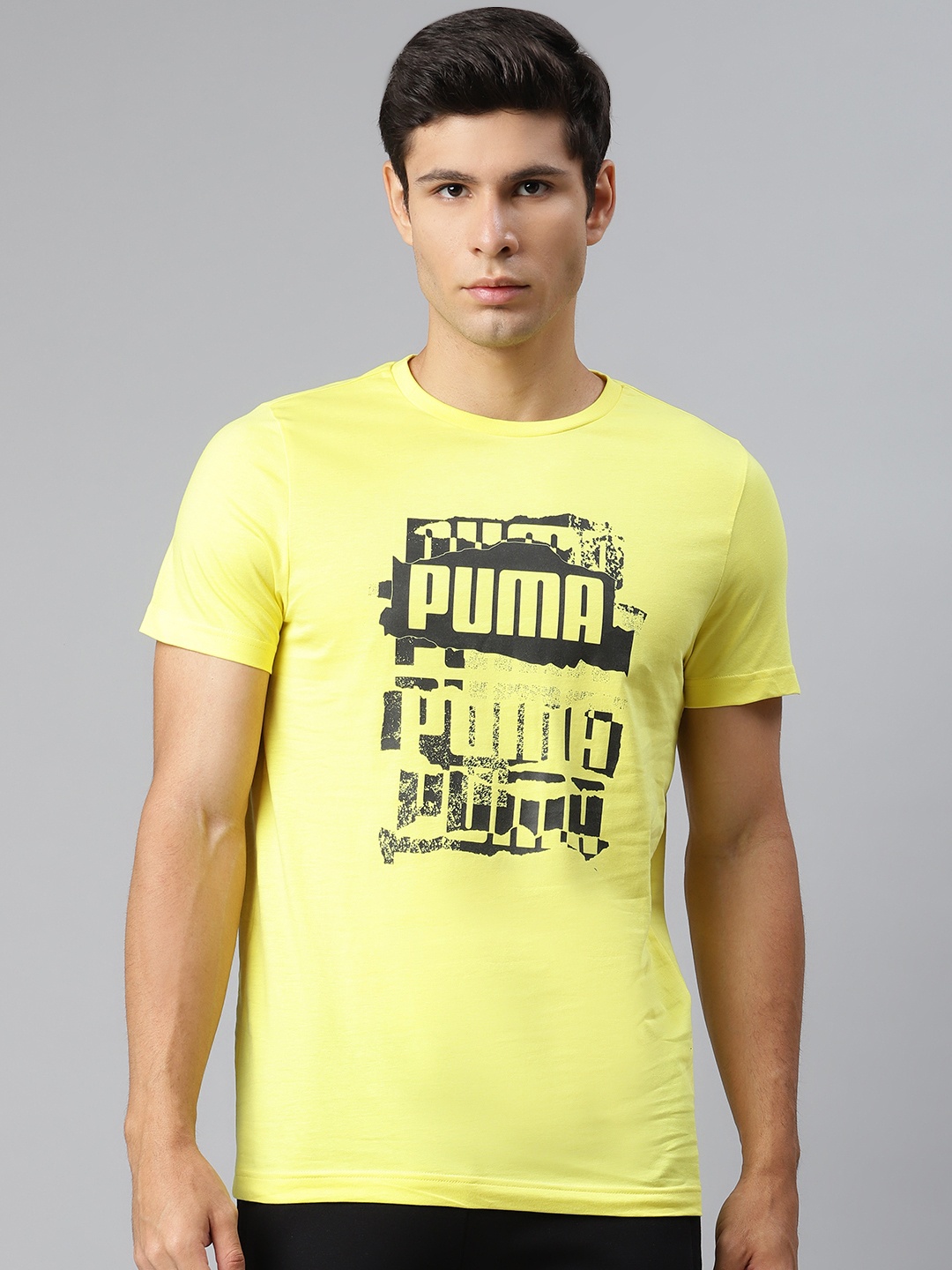 

Puma Men Yellow & Black Brand Logo Graphic 9 T-shirt