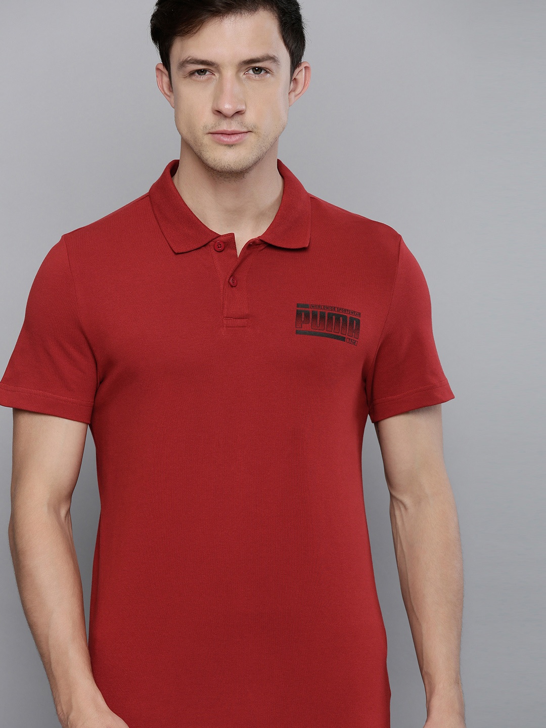 

Puma Men Red Slim Fit Printed Polo Collar T-shirt