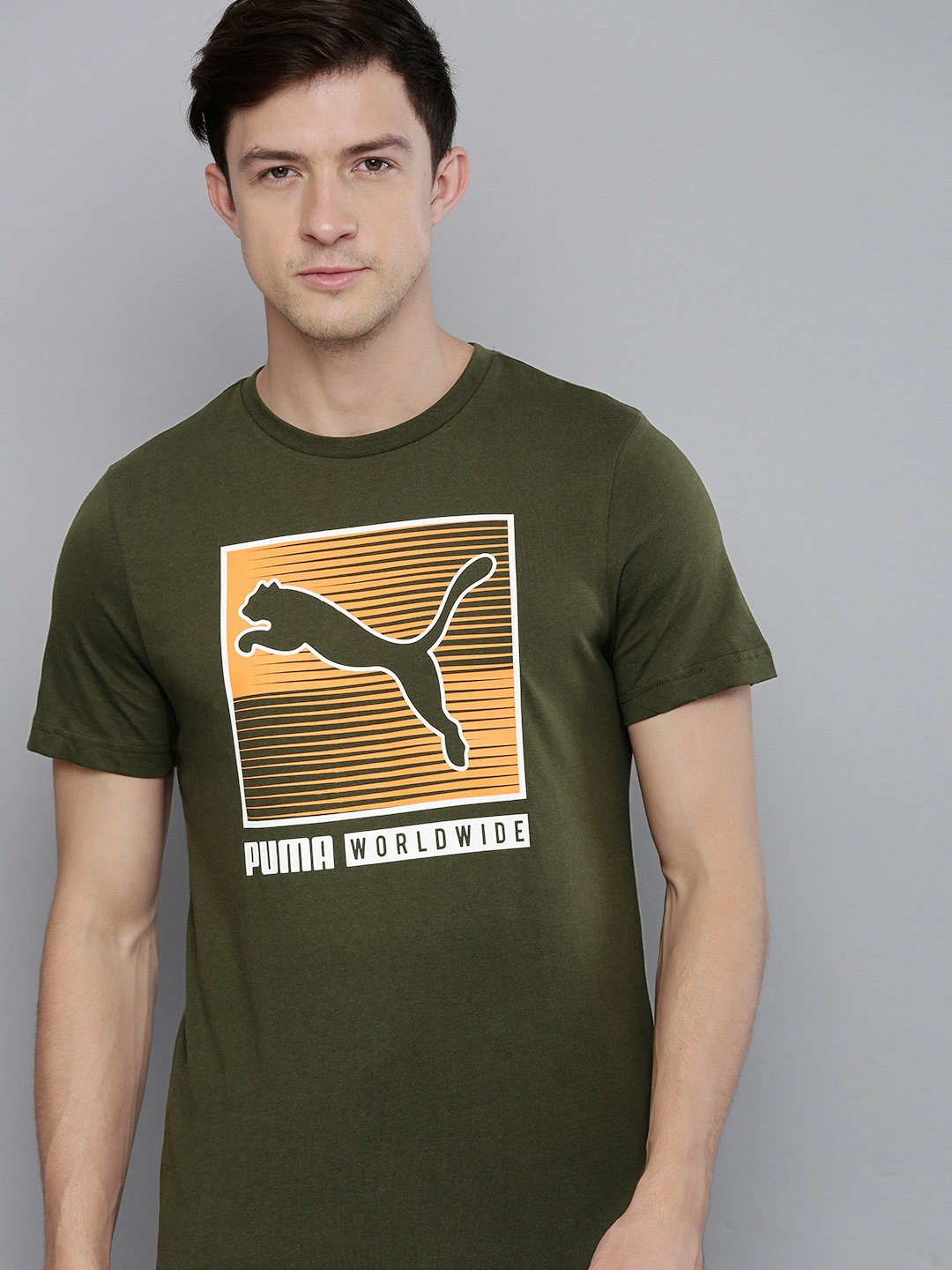 

Puma Men's Green Brand Logo Printed Slim Fit T-Shirt