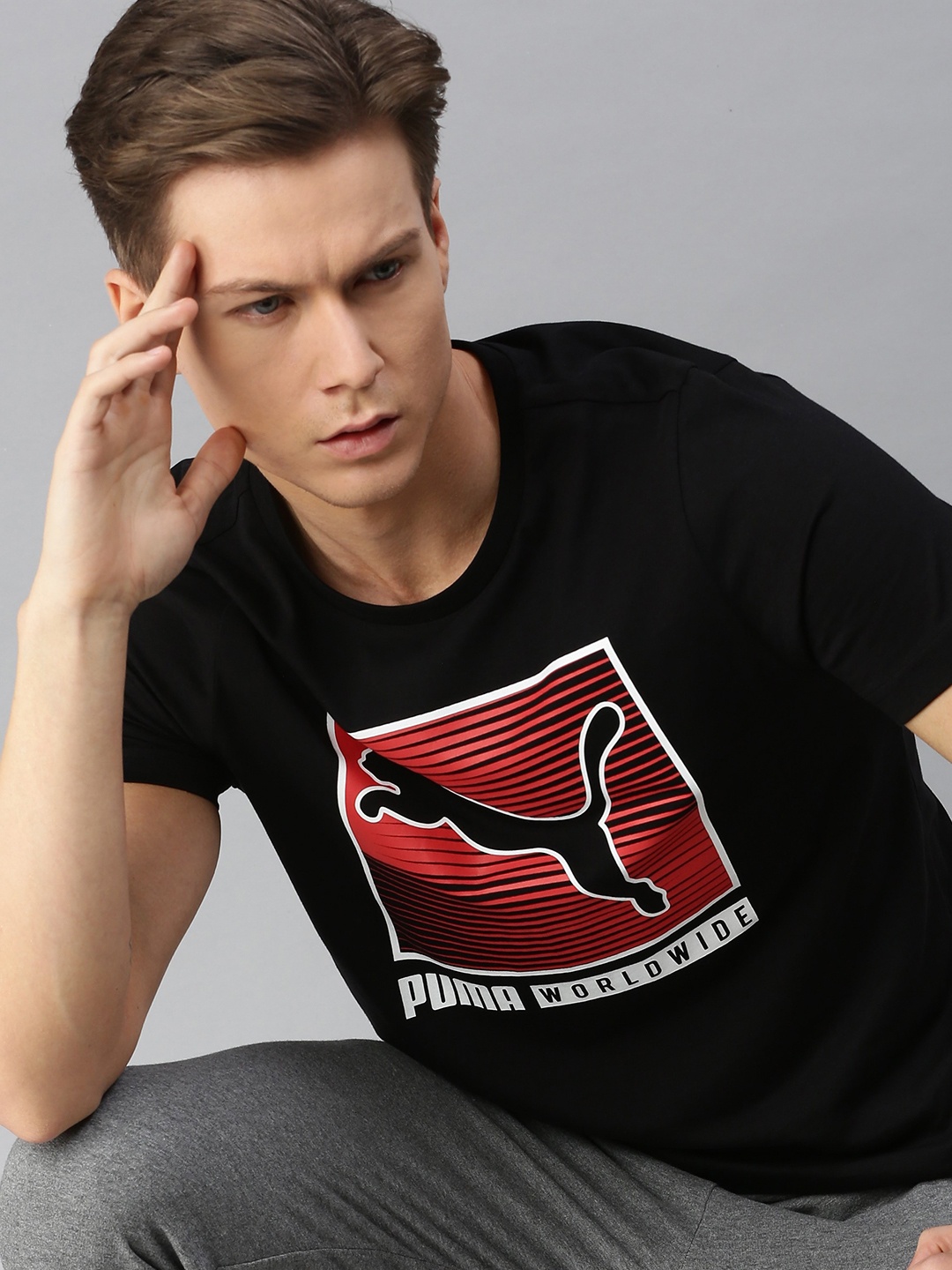 

Puma Men Black Brand Logo Printed 29 Pure Cotton T-shirt