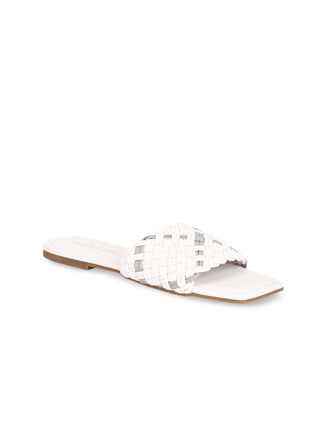 

Truffle Collection Women White Woven Design PU Open Toe Flats