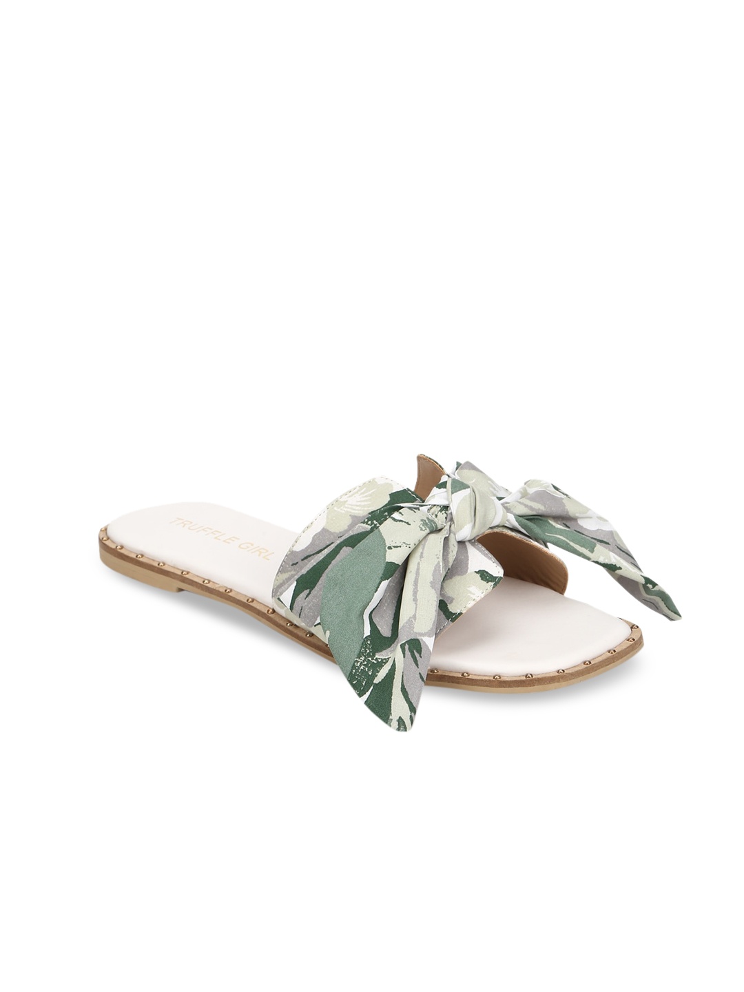 

Truffle Collection Women Green Printed Canvas Open Toe Flats