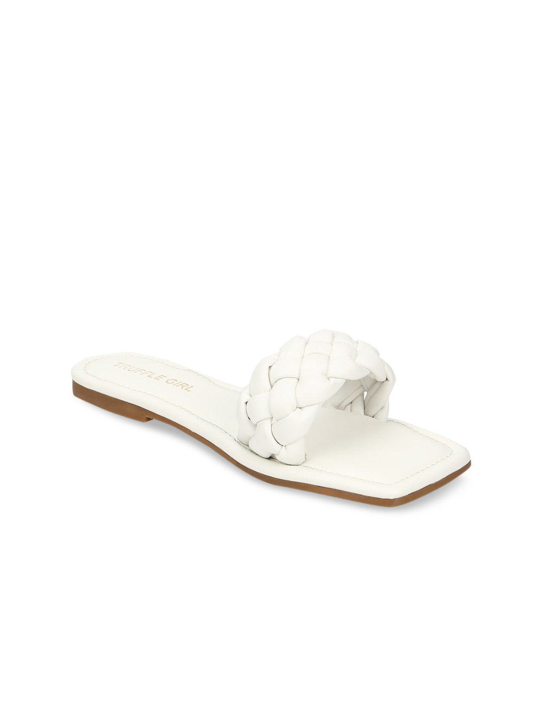 

Truffle Collection Women White Woven Design PU Open Toe Flats