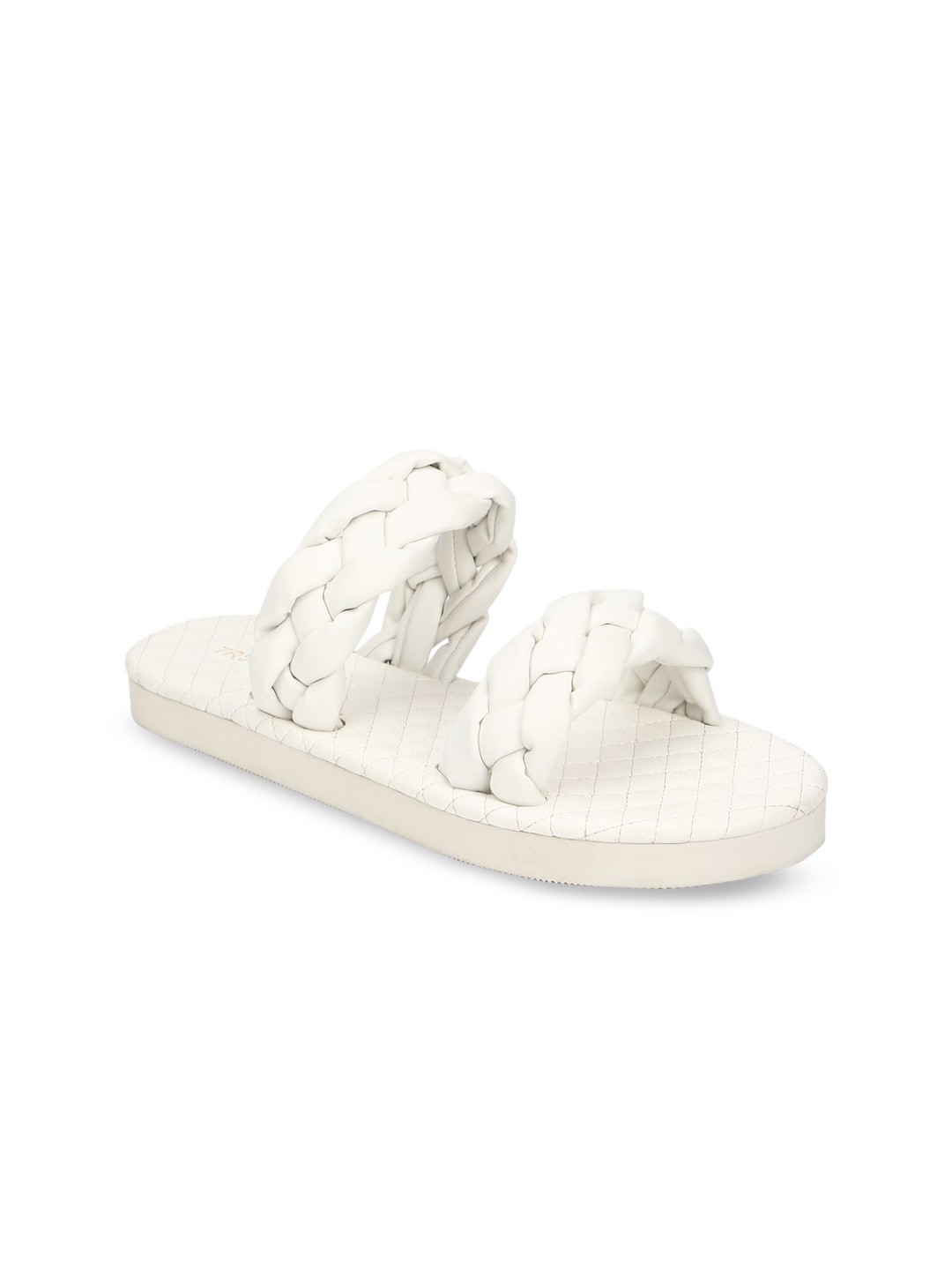 

Truffle Collection Women White Woven Design PU Open Toe Flats