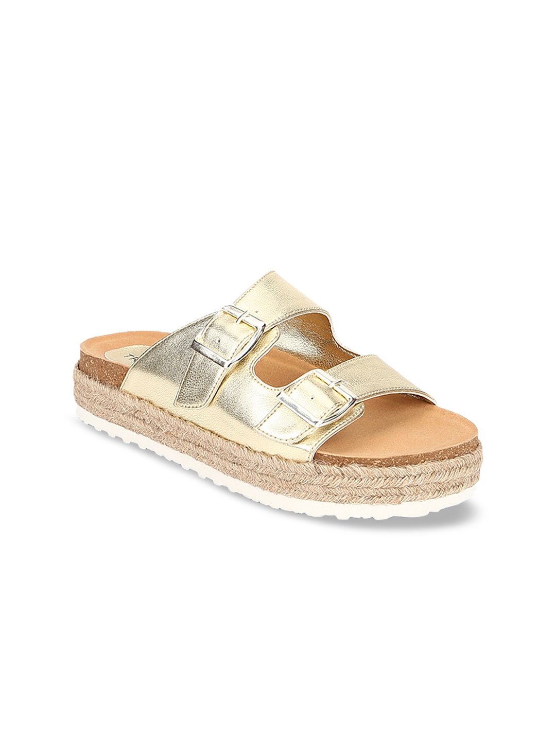 

Truffle Collection Women Gold-Toned Solid Flatform Espadrilles