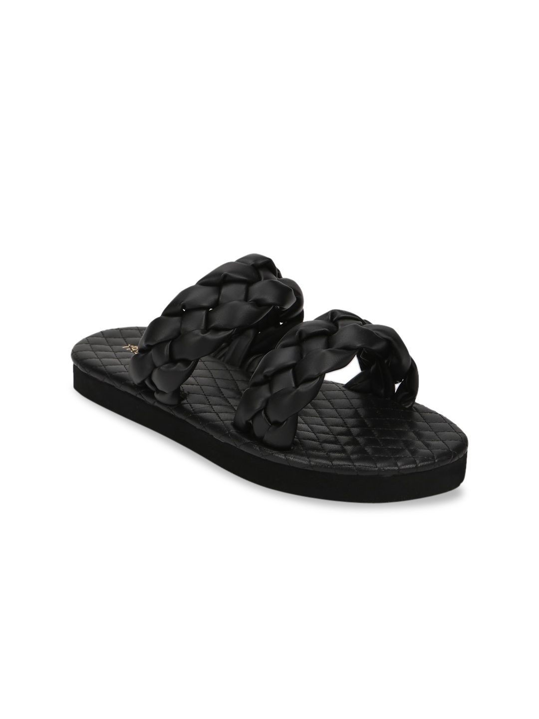 

Truffle Collection Women Black Woven Design Open Toe Flats