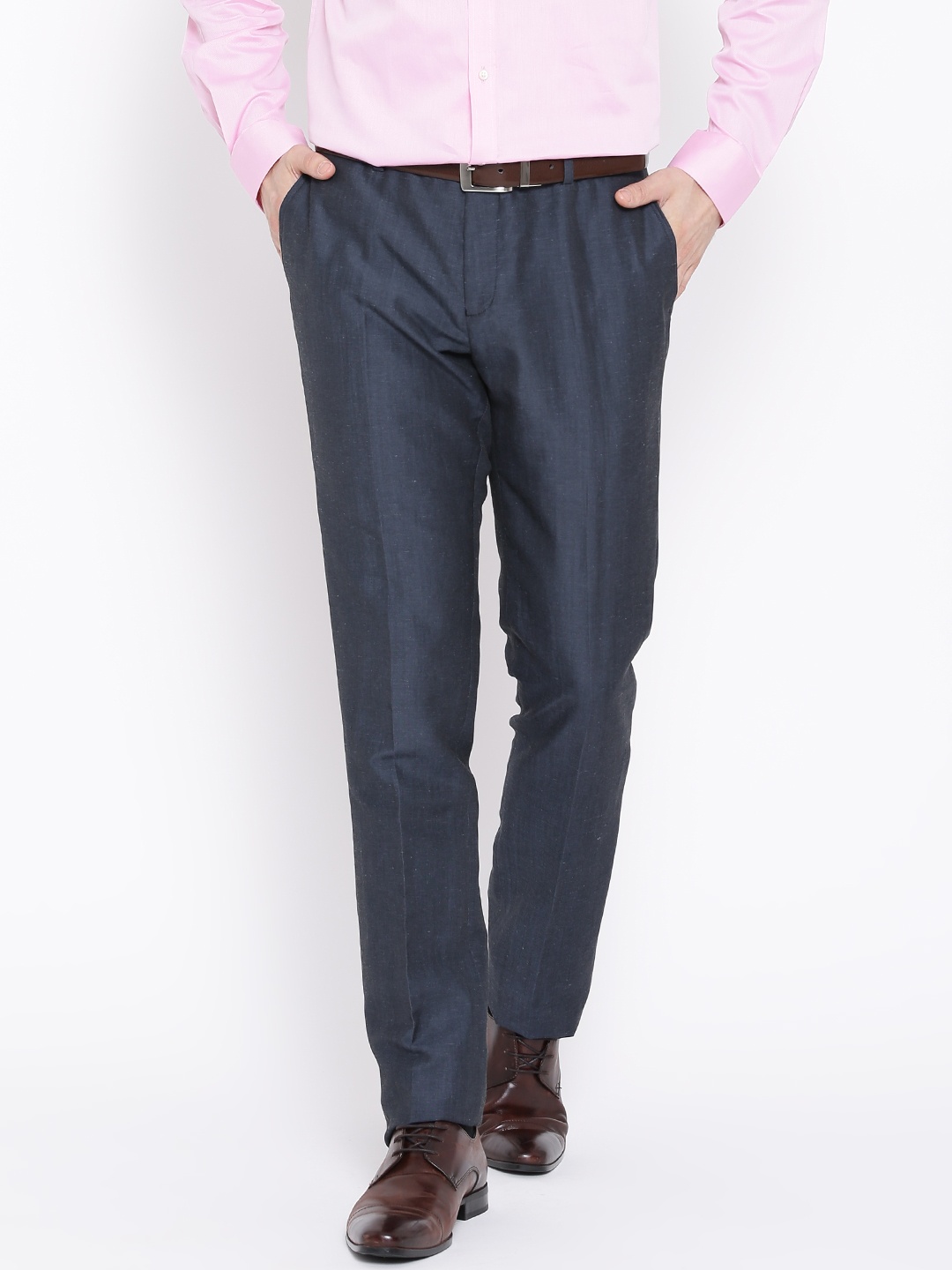 

Blackberrys Grey Linen Blend Sharp Fit Formal Trousers