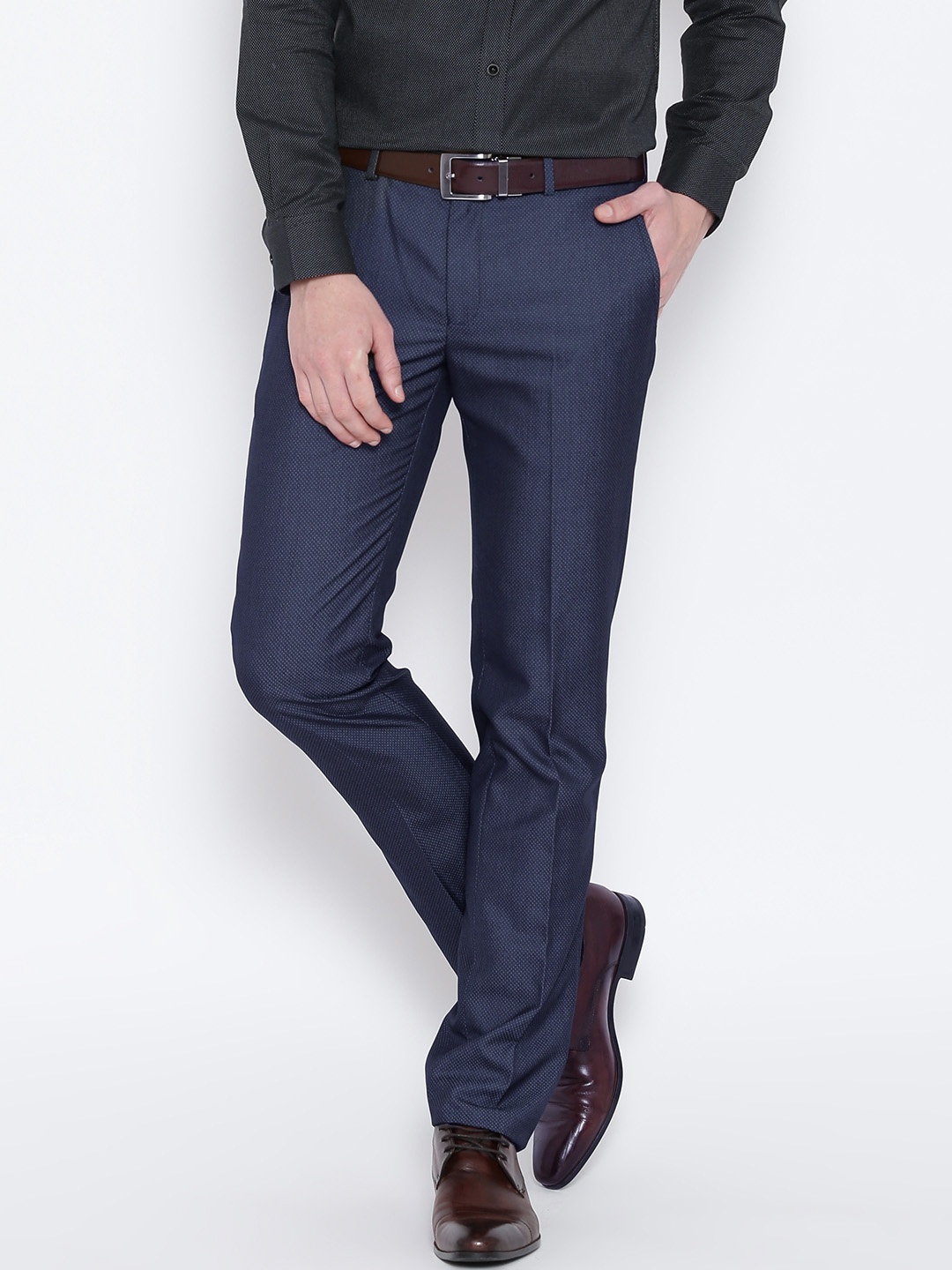 

Blackberrys Navy Patterned Sharp Fit Formal Trousers, Navy blue