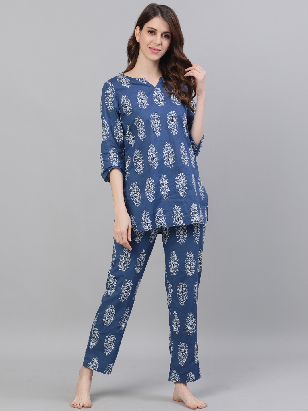 

Jaipur Kurti Ethnic Printed Straight Cotton Sleepwear, Blue