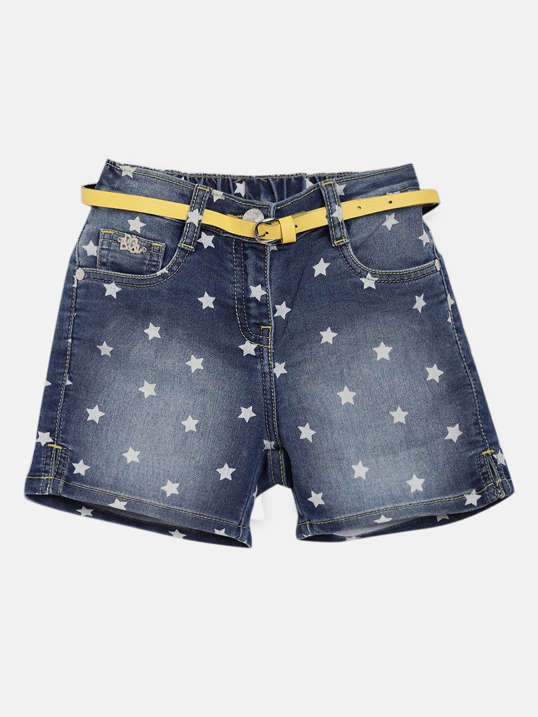 

ELLE Girls Blue Printed Regular Fit Denim Shorts