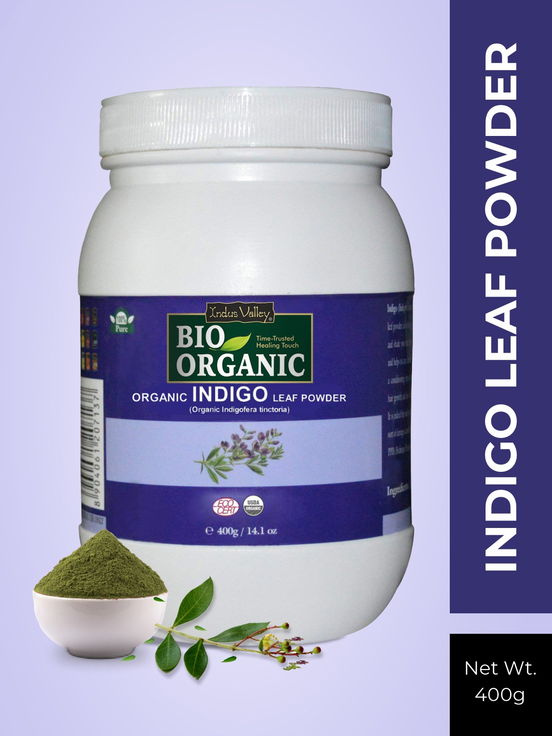 

Indus Valley Bio Organic Indigo Leaf Powder Jar 400 g, Black