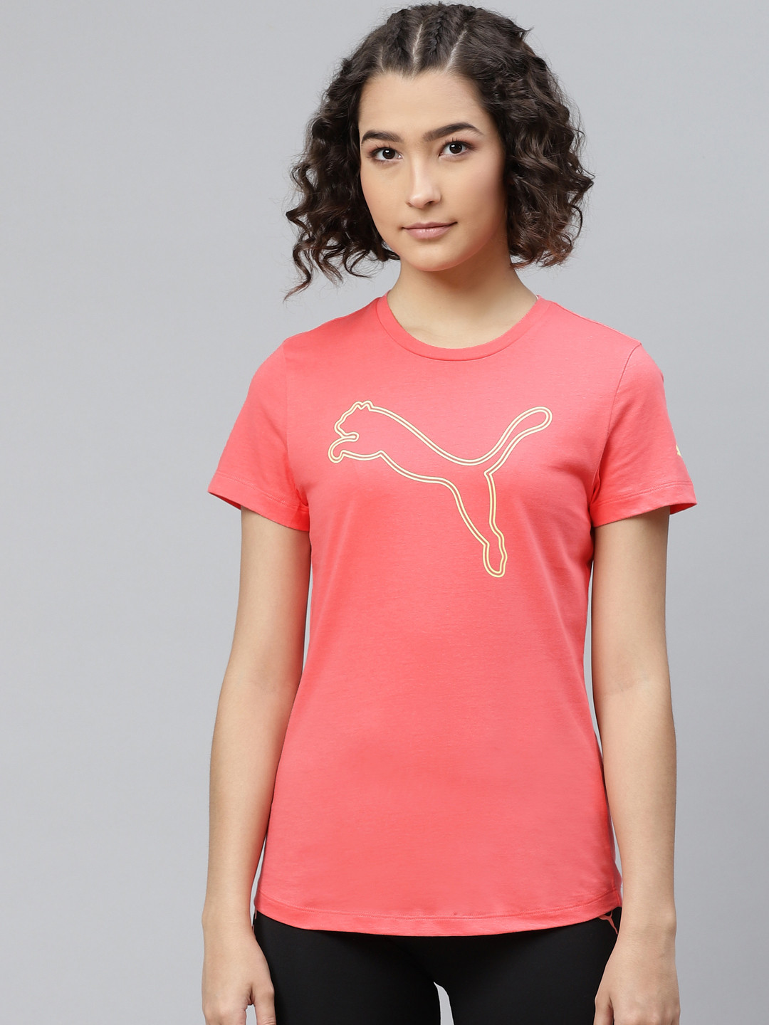 

Puma Women Coral Pink Printed Round Neck Pure Cotton T-shirt