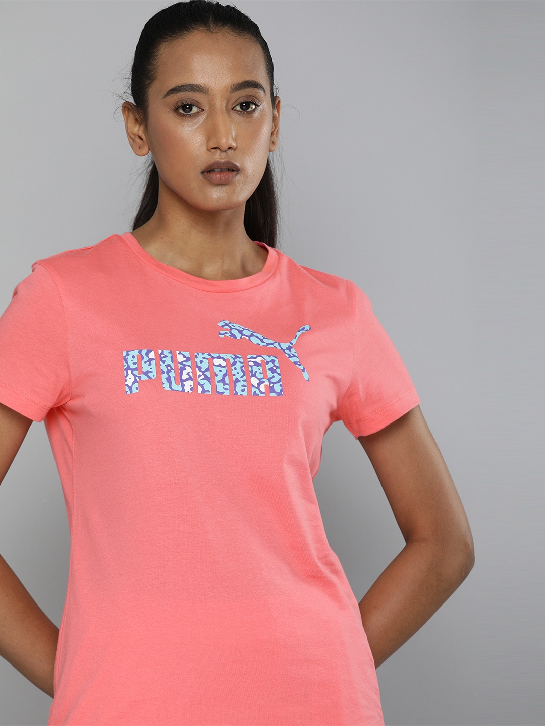 

Puma Women 19 Sun Kissed Coral Pink Logo Printed Round Neck Pure Cotton T-shirt