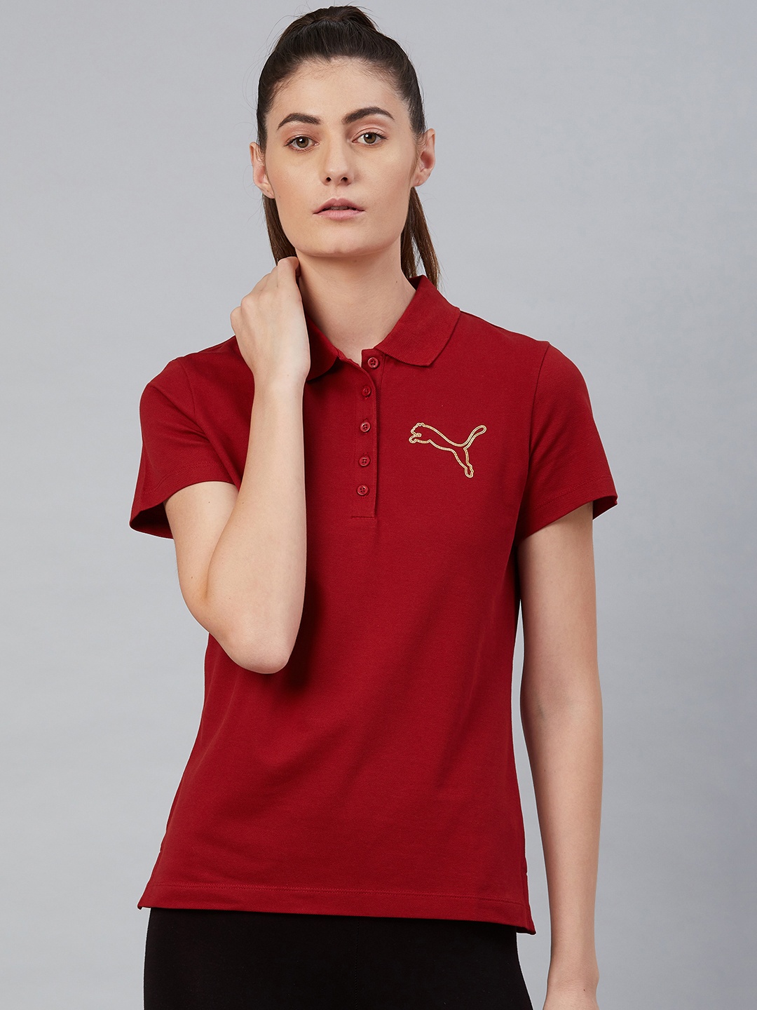 

Puma Women Maroon Graphic 4 Polo Regular Fit T-Shirt
