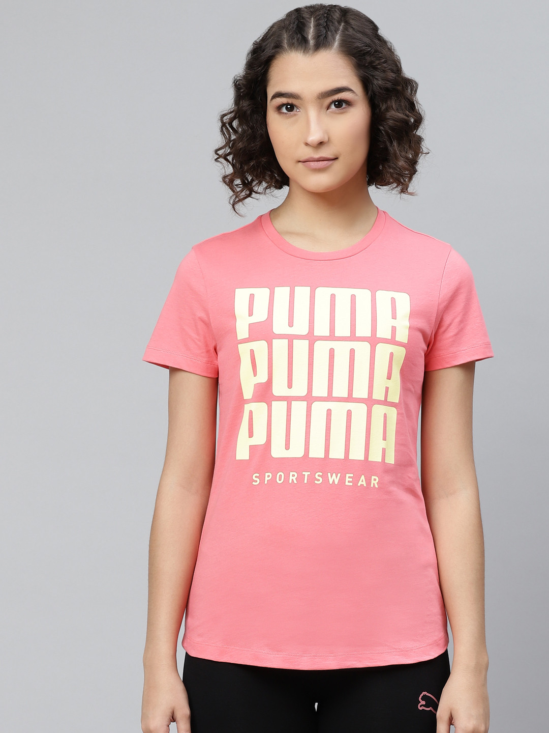 

Puma Women Coral Pink Printed Round Neck Pure Cotton T-shirt