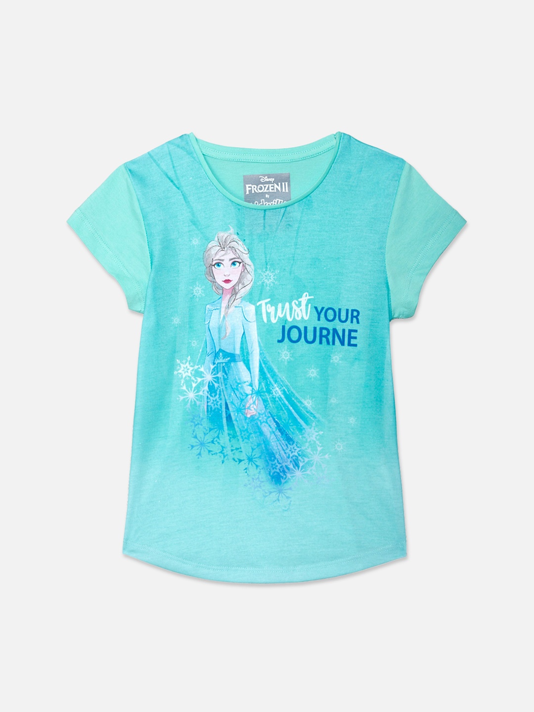 

Kids Ville Girls Turquoise Blue Elsa Printed Round Neck Pure Cotton T-shirt