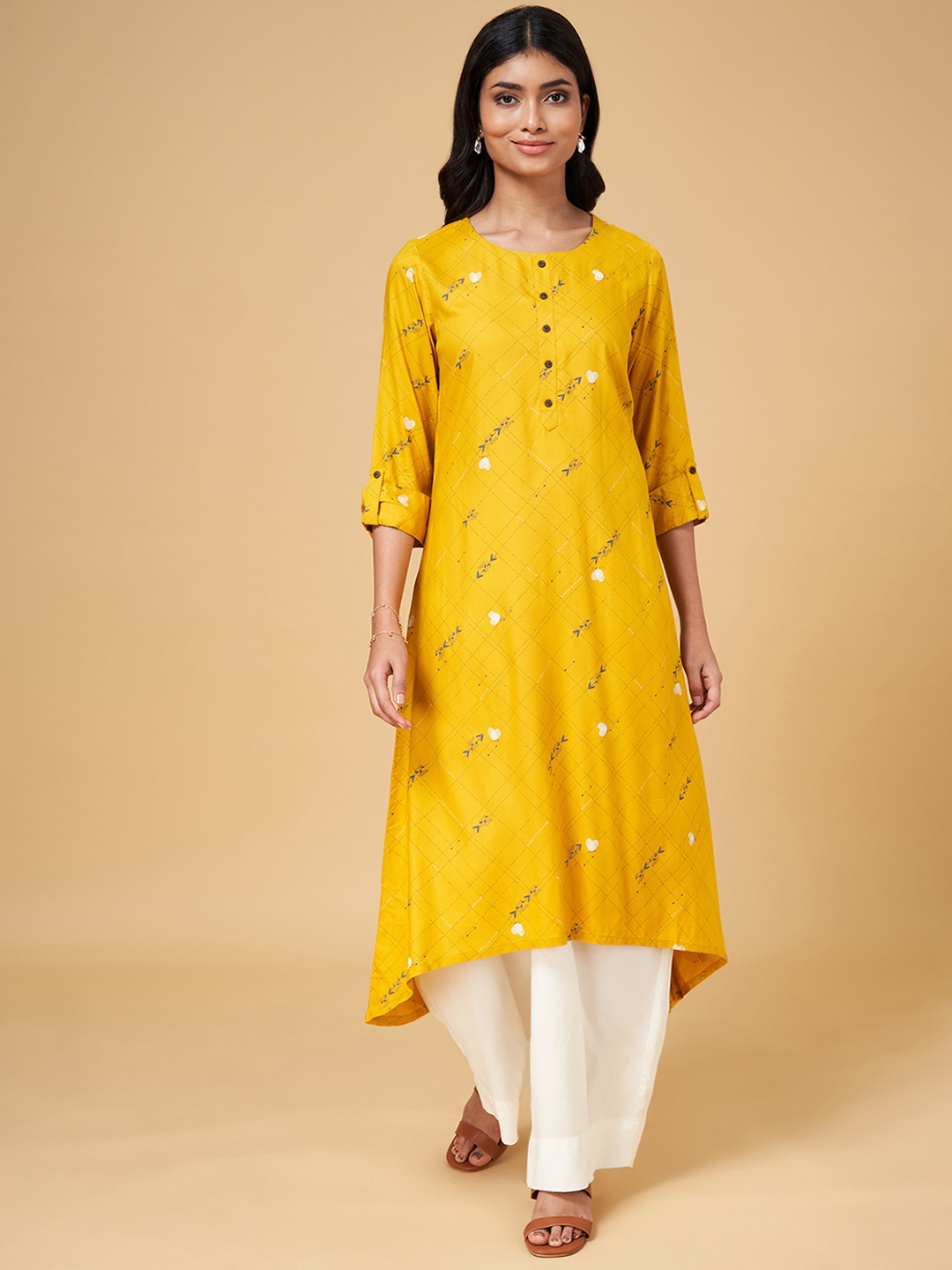 

Rangmanch By Pantaloons Women Yellow Geometric Printed Kurta