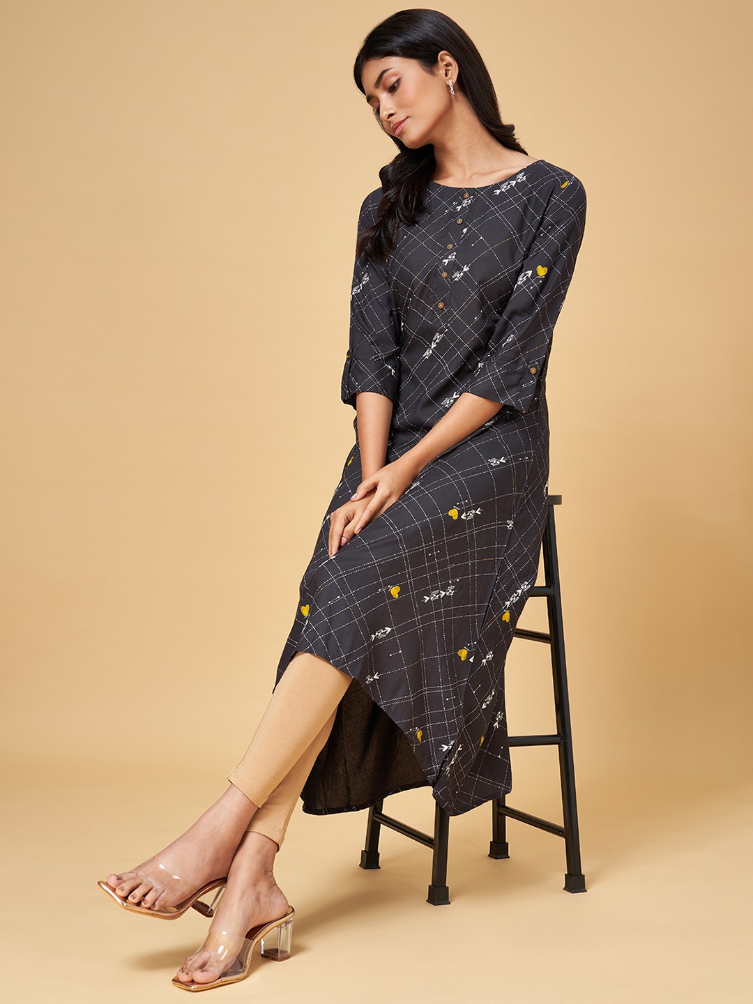 

Rangmanch By Pantaloons Women Charcoal Printed Kurta